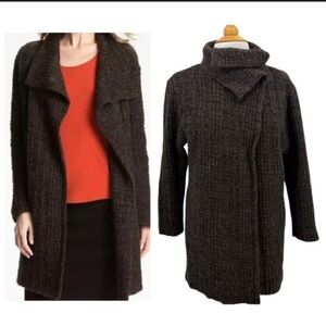EILEEN FISHER | Womens Wool Alpaca Cardigan 2 Snap Hi-Collar Chocolate Brown med